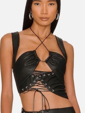 H:ours Women's Adriana Black
Crop-top Corset Size XL Faux Leather Festival EUC